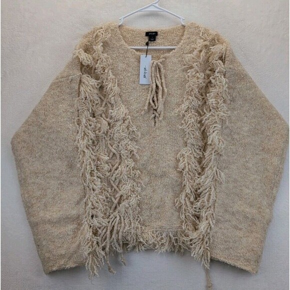 Nasty Gal Sweaters - NASTY GAL Knitted Fringe Long Sleeve Pullover Lace Up Front Sweater NWT Large